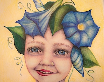 Whimsical Artwork / Children’s Room Art Print / Fine Art Print / Unique Art / Morning Glory Flower Fairy