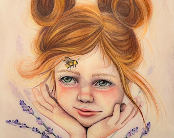 Whimsical Artwork / Children’s Room Art Print / Fine Art Print / Unique Art / Lavender Flower Fairy