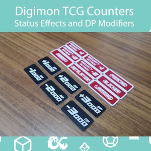 Digimon TCG: efectos de estado y fichas modificadoras de DP. Contadores de habilidad. Fichas acrílicas de 2 colores.