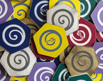 Stun Keyword - MtG Ability Markers, MtG Keyword Counters. 25mm Hexagon Markers, Multiple Colour Combinations