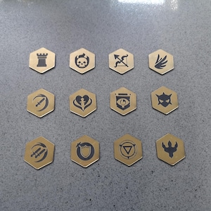 Set of 12 - MtG Tokens - MtG Keyword Counters, Ability Markers. 25mm Hexagon Markers, Gold or Silver