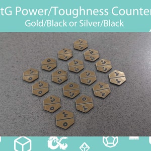 Set aus 15 MtG Power/Toughness Markern, MtG +1/+1 Countern. 15 mm Hexagon Markers, Gold oder Silber
