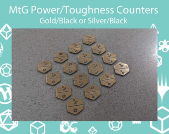 Set of 15 - Magic the Gathering Power/Toughness Markers, MtG +1/+1 Counters. 15mm Hexagon Markers, Gold or Silver