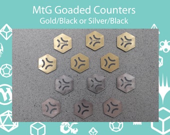 Goaded Counters - Magic the Gathering Ability Markers, Conspiracy : Take the Crown/Commander. 25mm Hexagon Markers, Gold or Silver