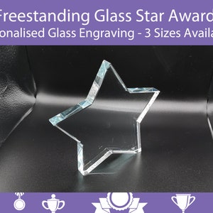 Freestanding Crystal Star Award - Personalisable, Laser Engraved Crystal/Glass - Available in 3 Sizes