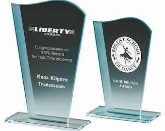 Wave Jade Glass Award - Personalisable Engraving - Available in 2 Sizes