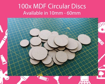 100 Pack MDF Circular Discs/Craft Blanks. 10mm-60mm dia, 3mm Thick - Laser Cut - Ideal for Crafting, Resin Work, Modelling, Miniatures