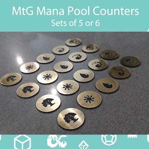 Set aus 5 oder 6 - MtG Mana Tokens. MtG Mana Token. 25 mm Kreismarker. Gold oder Silber.