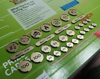 Pokemon TCG Compatible Effects/Status, Ability Used, Damage/Hit Point Acrylic Token Set - Multiple Colour Combos Available