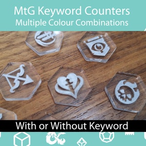 Mix and Match - MtG Ability Markers, MtG Keyword Counters. 25mm Hexagon Markers, Clear/Coloured Acrylic