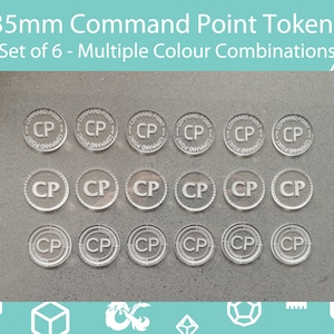 35mm Command Point Tokens - Set of 6, ideal for use with WH40K - Laser Engraved Acrylic Counters
