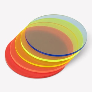 Acryl fluoreszierende kreisförmige Scheiben/Rohlinge. 10 mm-100 mm Durchmesser - Packungen mit 5 Stück - 3 mm dick - Ideal für Kunsthandwerk, Harzarbeiten, Modelle & Miniaturen