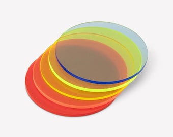 Acrylic Fluorescent Circular Discs/Blanks. 10mm-100mm diameter - Packs of 5 - 3mm Thick - Ideal for Craft, Resin Work, Models & Miniatures