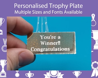 Placa de trofeo de metal grabada personalizada, placa de metal grabada con esquinas cuadradas, placa de identificación con reverso autoadhesivo.