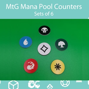 Set of 6 - MtG Mana Tokens. 25mm Circular Markers.