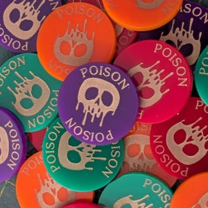 Poison Tokens - Set of 5 - Choice of Colours - 3mm Acrylic