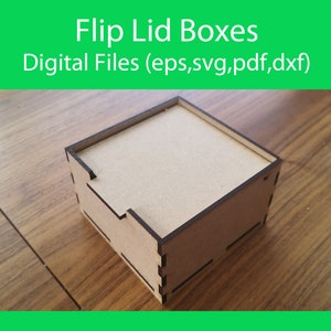 Flip Lid Boxes, 6 different sizes, for 3mm thick wood/acrylic - svg/pdf/eps/dxf - Laser Cutting Files / Glowforge - Instant download