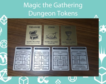 Fichas de mazmorra MtG: 4 mazmorras y 3 fichas de tesoro - Acrílico de 2 capas dorado y plateado