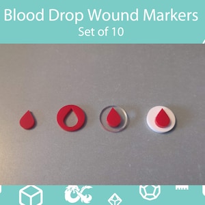 Segnalini vita o segnalini ferita da 20 mm - Scelta del design della goccia di sangue - Set da 10, ideali per giochi da tavolo/WH40k/Heroscape
