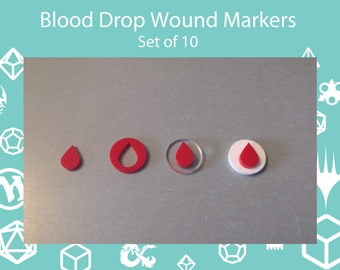 20mm Life Tokens or Wound Tokens - Choice of Blood drop design - Set of 10, ideal for Table Top Gaming/WH40k/Heroscape