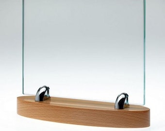 Clear Glass 10mm Rectangle On Light Wood Base - Personalisable Engraving