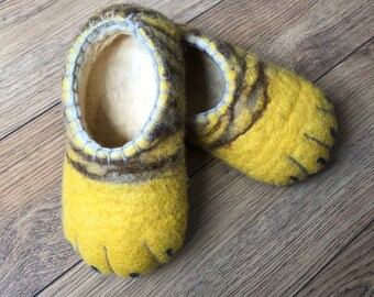 Wool felted handmade slippers "Tiger” for children