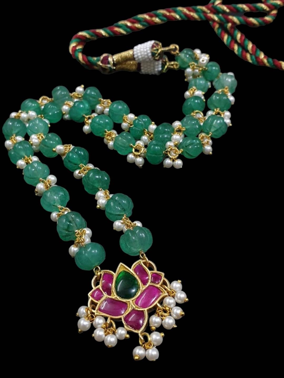 Real Kemp Stone and Glass Bead /pearl Necklace in Emerald. Etsy