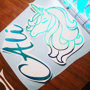 Unicorn Outline Vinyl Decal - Holographic or Solid Color Vinyls [Choose Size, Font Style and Vinyl Color]