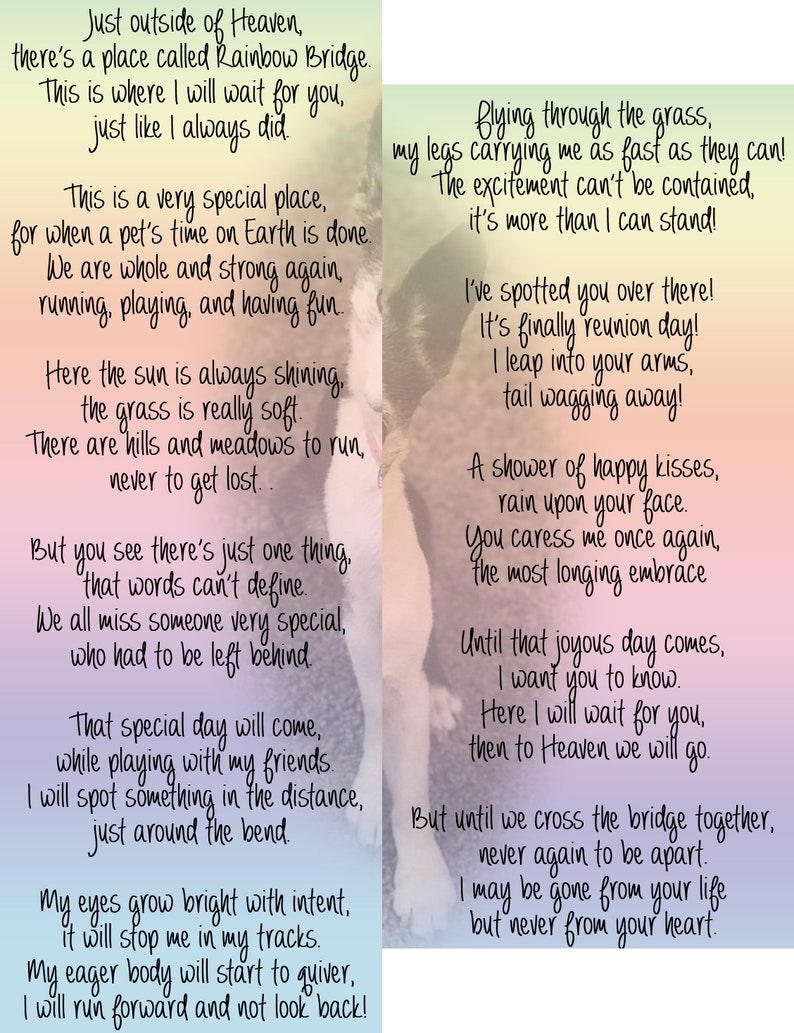 Rainbow Bridge Poem Art Print 8x10 Print Frameable Decorative Picture Pet Loss