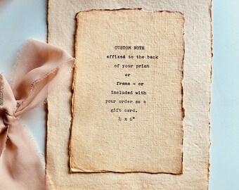 Hand Typed Note Add-On: Custom Typewritten Note Included with Your Order or Affixed to Back of Your Print or Frame