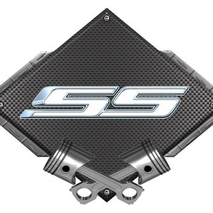 GM Chevrolet Black Diamond Cross Pistons SS White Metal Sign Wall Hanging Art - 25x19