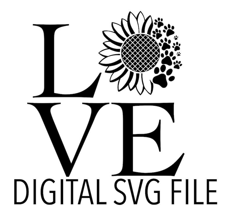 Download Love Sunflower Paw Print SVG Digital File | Etsy