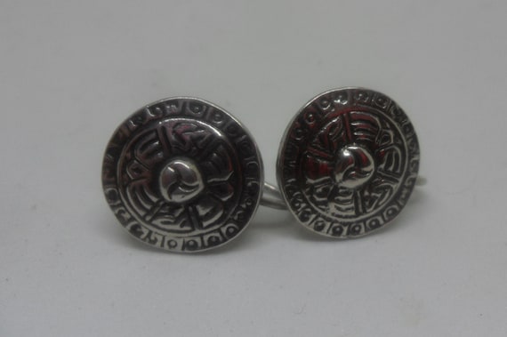 Vintage Celtic Shield Design Solid Silver Screw-O… - image 1
