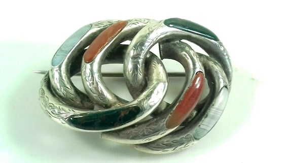 Solid Silver Victorian Lovers Knot with Agate - image 1