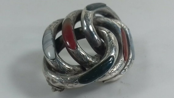 Solid Silver Victorian Lovers Knot with Agate - image 2
