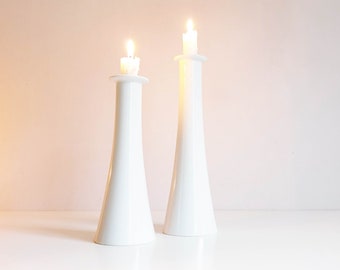 Set of 2 KPM Berlin, porcelain candlesticks, pure white, pure design, vintage