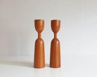Set of 2 teak candle holders, Danish design, mid century, vintage
