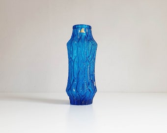 Vase en verre turquoise, Oberglas Autriche, verre structuré, milieu du siècle, vintage