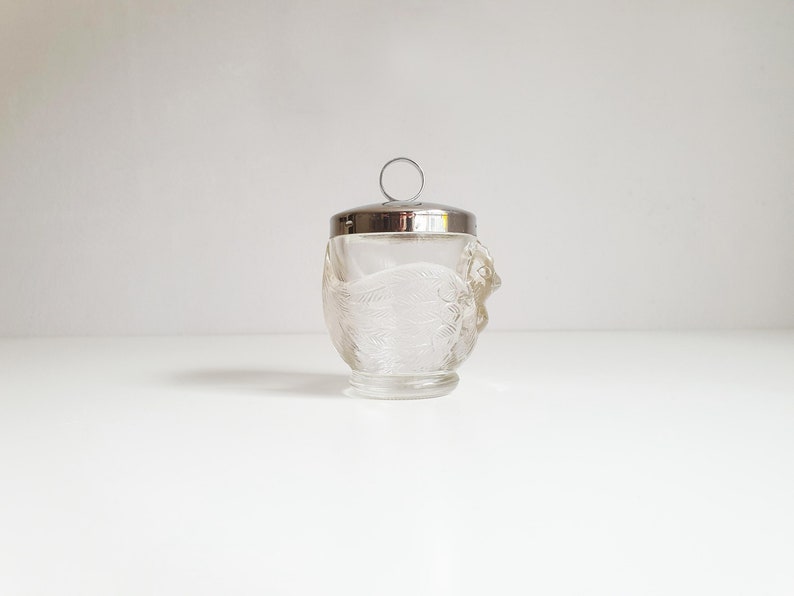 WMF glass vessel, egg pot, egg warmer, glass with lid, chicken, vintage image 1