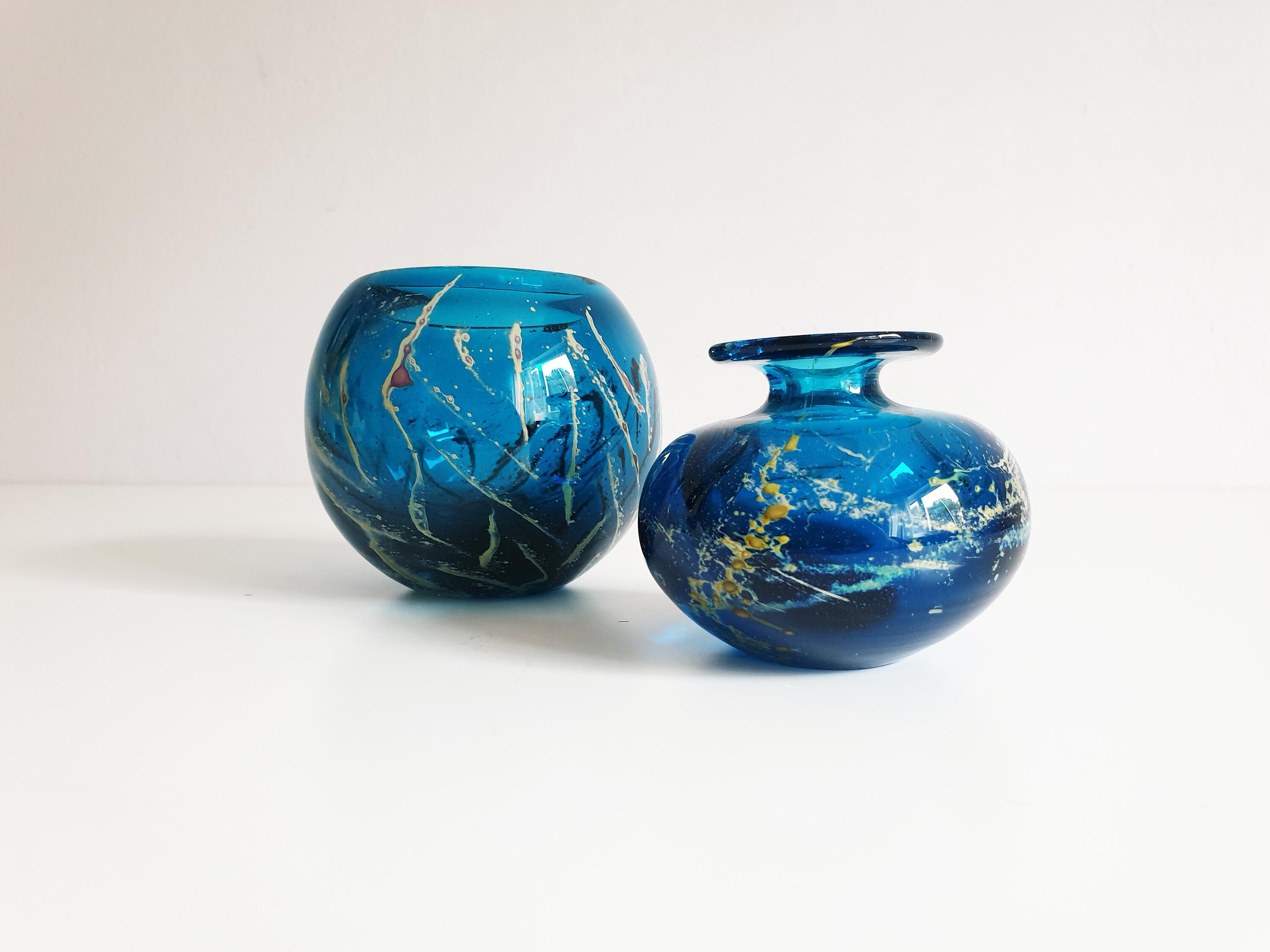 nicht Smeren Landelijk Set of 2 Small Mdina Glass Vases Turquoise Blue Sand and - Etsy