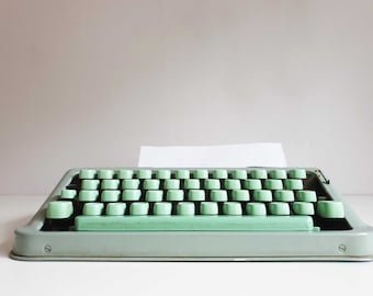 Hermes baby, portable typewriter, Hermes Baby, Switzerland, turquoise, midcentury, vintage
