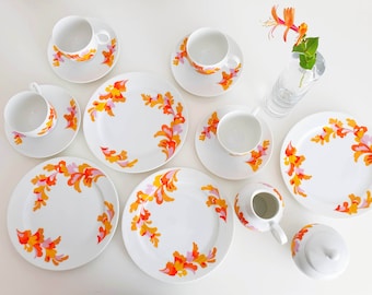 Heinrich Rondo porcelain set, set of 4, flowers, vintage