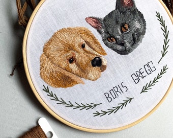 Custom pet embroidery portrait