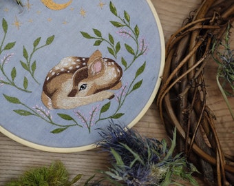 Fawn embroidery pattern, deer, PDF embroidery tutorial, deer pattern embroidery guide
