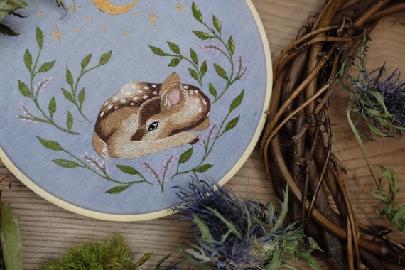 Fawn embroidery pattern, deer, PDF embroidery tutorial, deer pattern embroidery guide