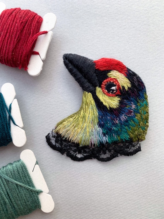 Red Cardinal Hand-Embroidered Brooch Pin* Red Cardinal Hand-Embroidered Brooch Pin*