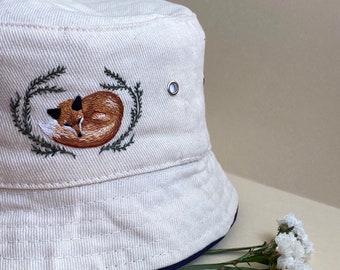 ◆HUNTER◆ UNISEX Embroidered 1856 Bucket Hat Beige Navy Bucket Hat Adults Lightweight Cotton Polyester Outdoor