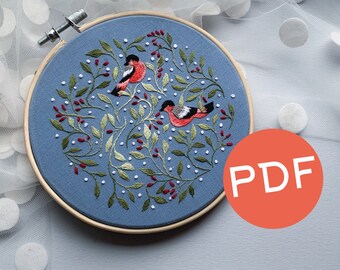 Birds PDF digital embroidery tutorial, birds and vine embroidery guide