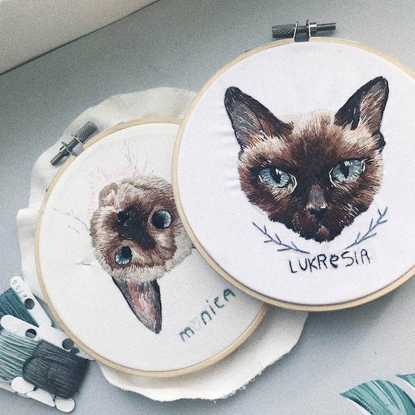 Custom pet embroidery portrait