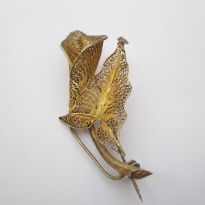 Antique Sterling Silver Filigree Designer Topazio Portugal  Trumpet Flower Large Brooch